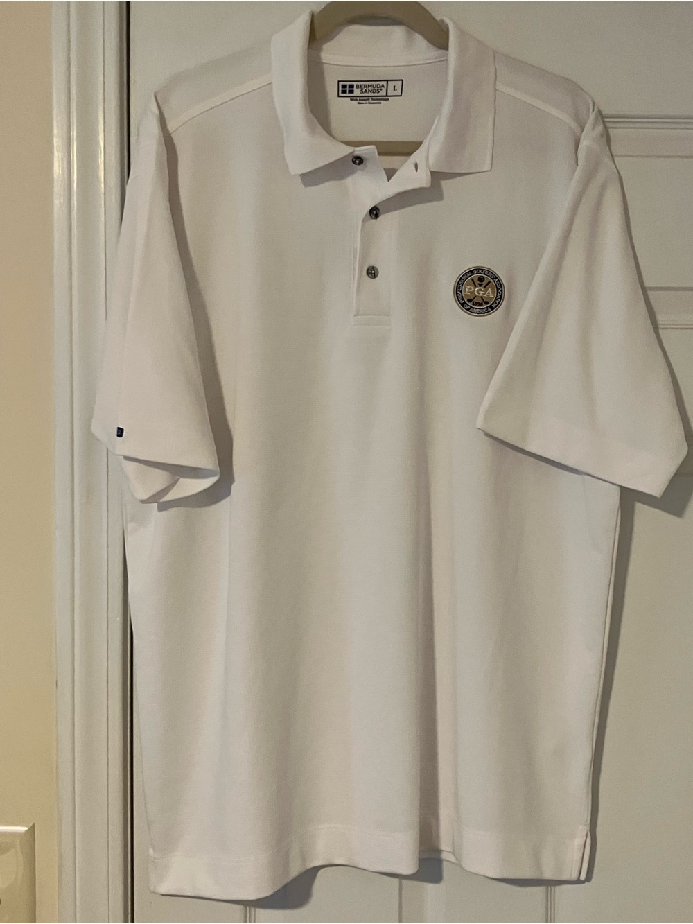 Bermuda Sands White PGA Tour Golf Polo Shirt Logo Men's Large L Wick Away